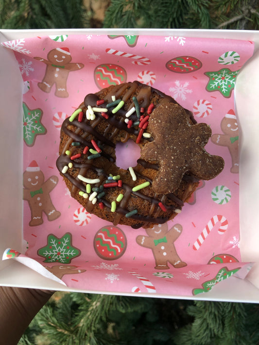 Christmas Peanut Butter & Banana Donut w/ mini Gingerbread topper